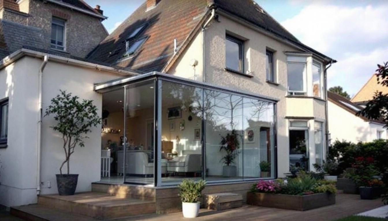 Petite véranda lumineuse parfaitement intégrée à une maison